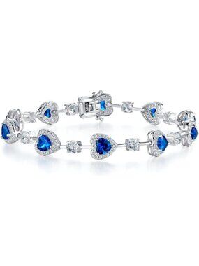 Women's Sapphire Silver Gemstone Heart Bracelet luxury Fashion Fine Jewelry